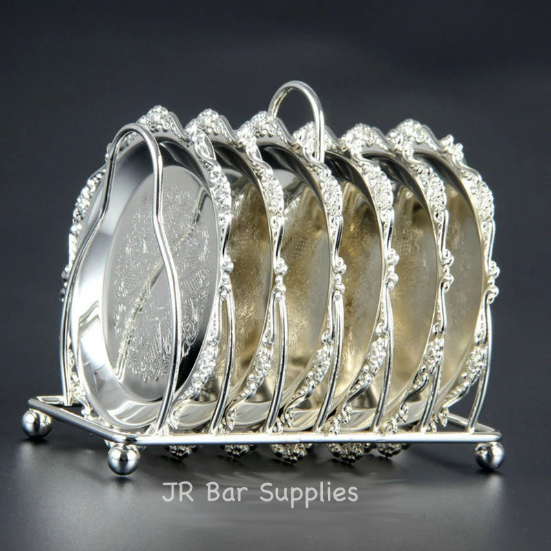 Cocktail Drink Coaster Vintage Gold Silver Zinc Alloy Metal Saucer Tea Pad Drink Coasters