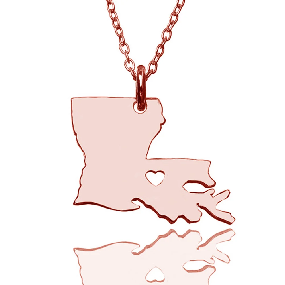 USA Louisiana State Map Necklace Rose Gold Silver Color Stainless Steel Map Necklaces Jewelry