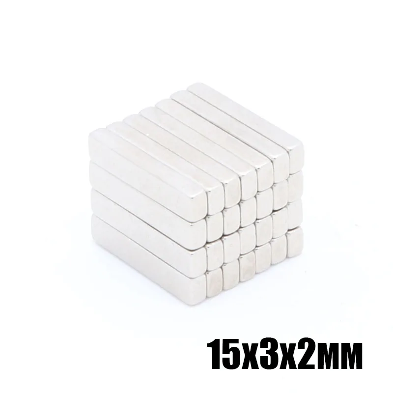 100pcs 15x3x2 mm wholesale Strong Bar Block Magnets Rare Earth Neodymium 15mm x 3mm x 2 mm ndfeb Neodymium magnets 15x3x2 mm