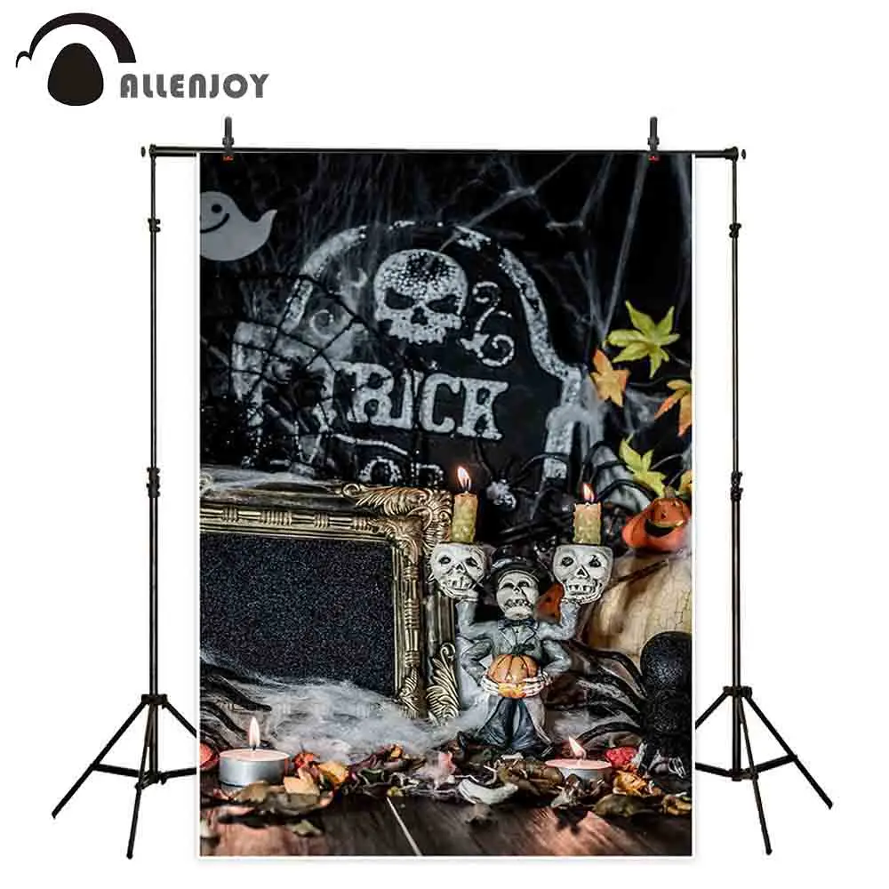 

Allenjoy background photography black wall ghost candle interior Spider web pumpkin leaves Halloween wallpaper for photo shoot