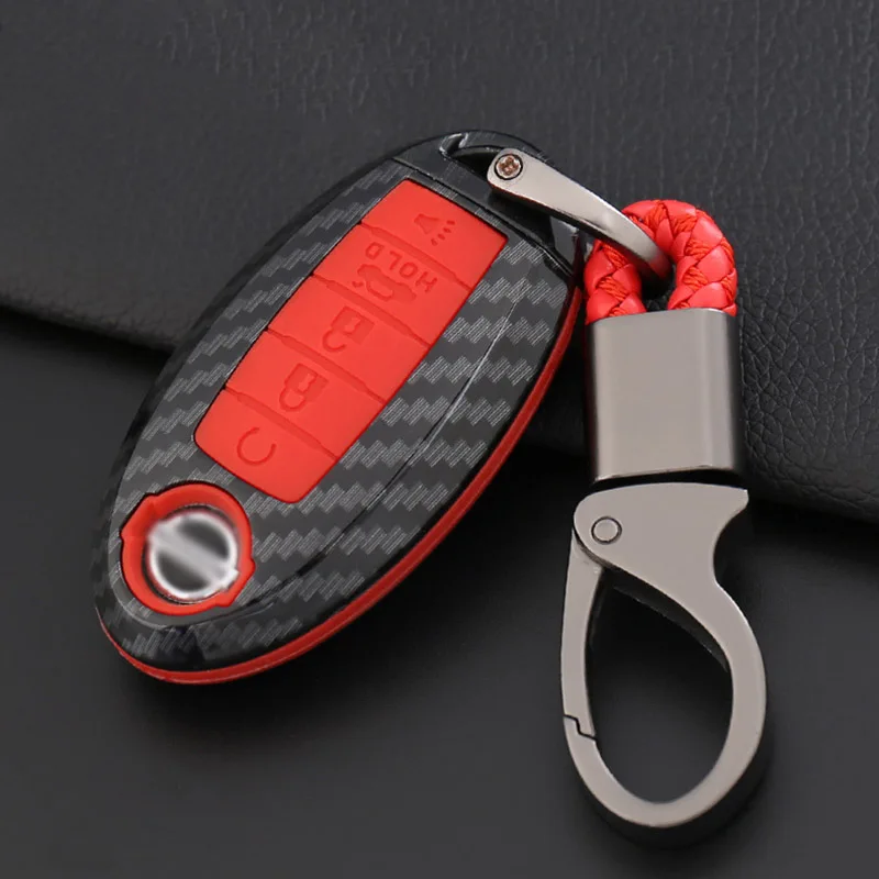 ABS Carbon Fiber Shell+Silicone Cover Remote Key Holder Fob Case&KeyChain For Nissan Patrol 2018