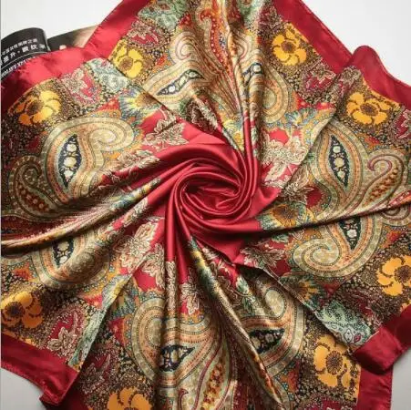 Fashion Scarf Women Luxury Brand Classical Cashew Hijab Silk Satin Shawl Scarf Foulard Square Head Scarves Wraps 2019 New Design