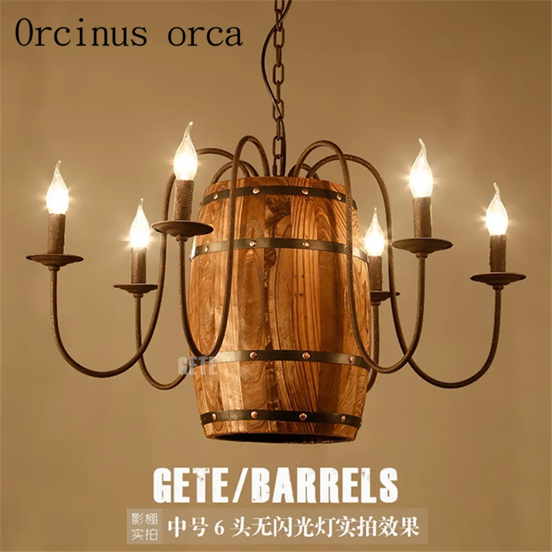 

American country Vintage chandelier barrel industrial wind creative personality wood Chandelier Postage free