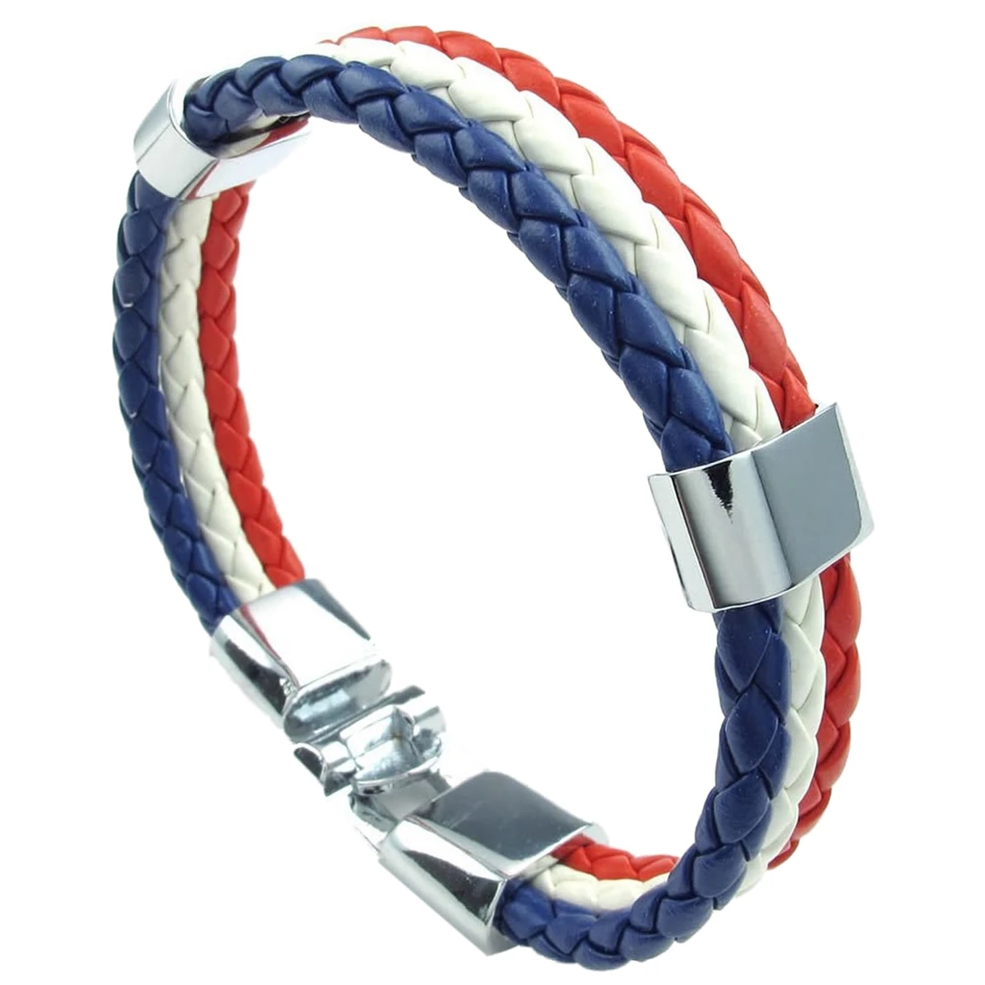 Jewelry bracelet, France French flag bracelet, for men's and ladies' leather, alloy, white red-blue (width 14 mm, length 23 cm)