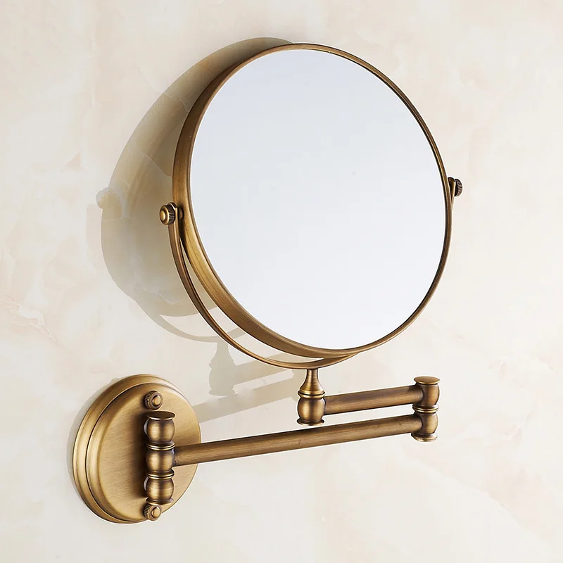 Bathroom Magnifying Makeup Mirror, Double-Sided 1X/3X, Extendable Folding Arm, Wall Mounted Vanity Round Mirrors, Antique Brass