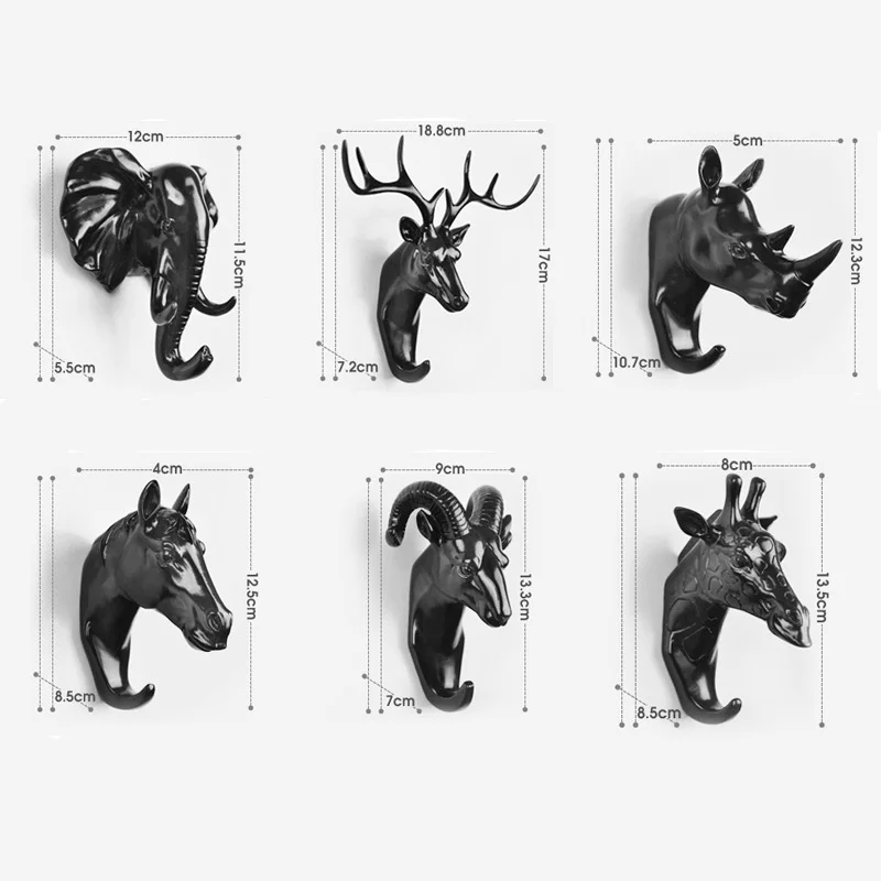 Home Decorate Wall Art Hook Resin Simulation Animal Head Craft Storage Hanger for Clothes Keychain Hat Room Decoration Accessori