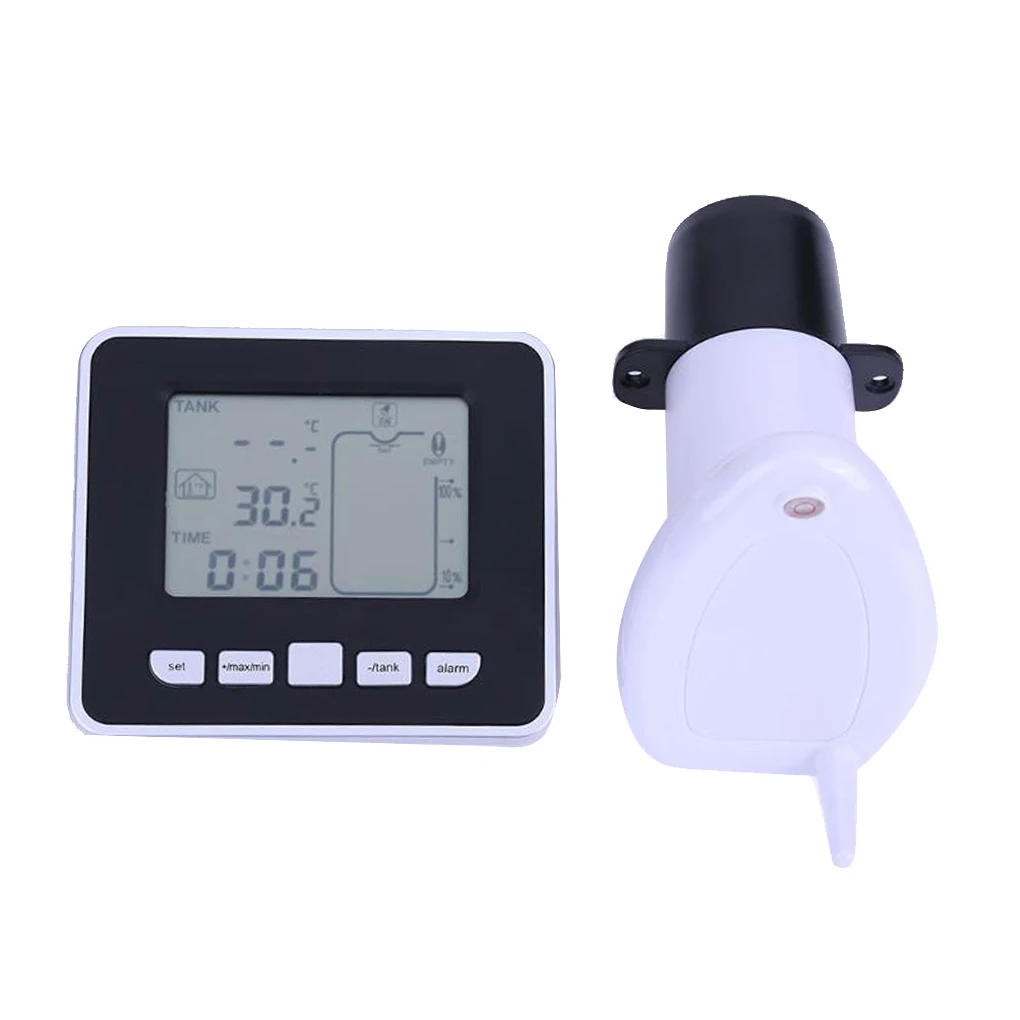 

Ultrasonic Wireless Water Tank Liquid Level Meter With Temperature Sensor Level Monitor Time Display Low Battery Indicator Alarm