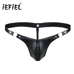 iEFiEL Mens Lingerie Faux leather Panties Jockstraps Thongs Faux Leather Thong Hot T-back Gay Sexy Men Underwear Underpants