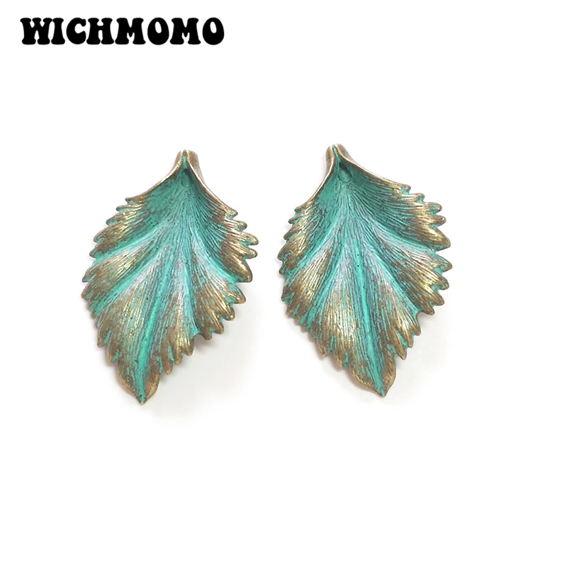 Nowe 5 szt. 45*30MM Retro Patina Platerowane Zawieszki z Zielonymi Liśćmi ze Stopu Cynku do Samodzielnego Wyrobu Naszyjników, Metalowe Akcesoria Jubilerskie