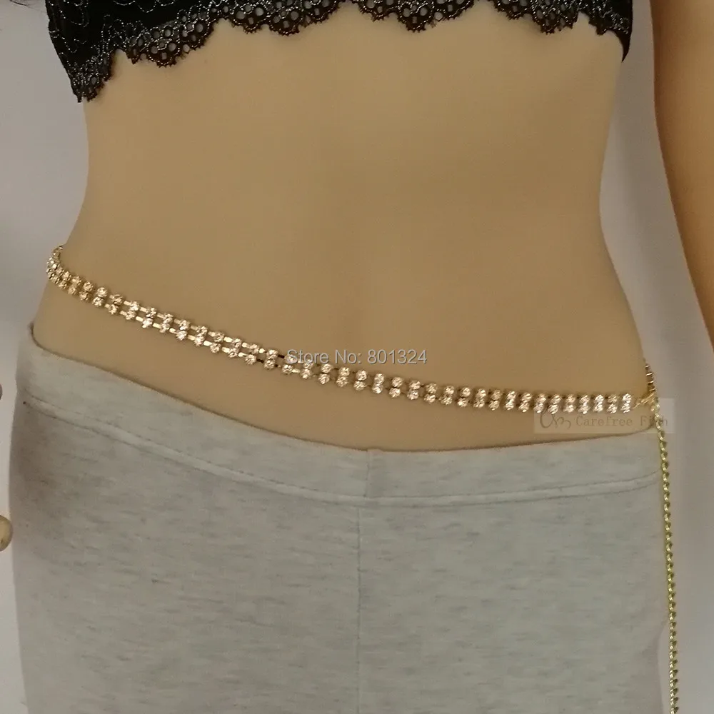 Sexy Glittery Silver Rhinestone Crystal Body Chain Belly Waist Lower Back Chain Belly Chain For Belly Dance Summer Jewelry