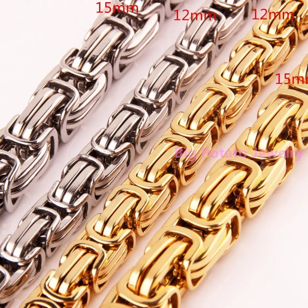 

Heavy 7-40inch 316L Stainless Steel Silver Gold Color 12/15mm Byzantine Cuban Link Chain Nacklace/Bracelet Men's Jewelry