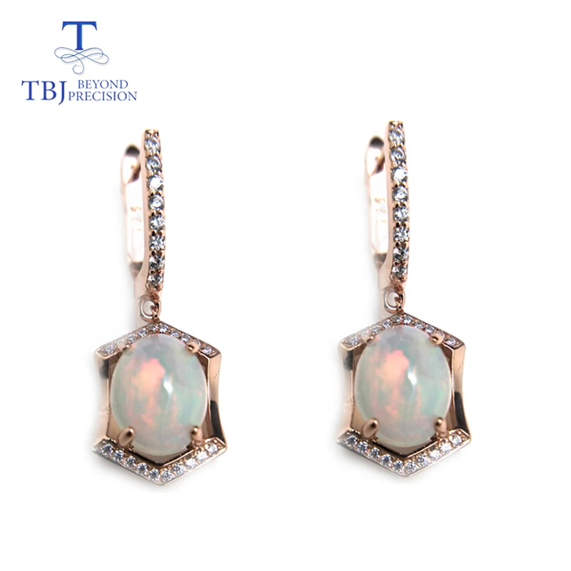 TBJ,classic design Clasp earring with natural opal oval 8*10mm gemstone 925 sterling silver fine jewelry for women nice gift