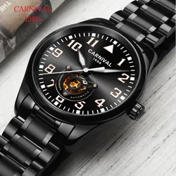 Ultrathin Automatic Watch Luxury Brand CARNIVAL Tourbillon Mechanical Watch Full Steel Waterproof Luminous Sapphire Clock Male