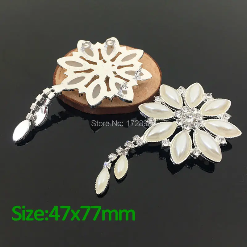 Pearl Flower Drop Dangle Rhinestone Crystal Buttons Embellishment Hair Accessories DIY Jewelry 47*77 mm Large 5 pcs Flat Back