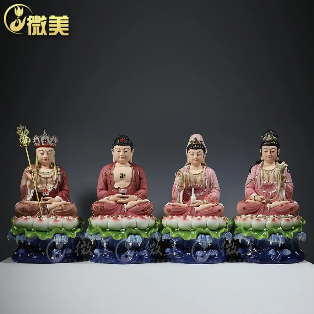 The 19 inch ceramic seat lotus Sam West three place Avalokiteshvara Amitabha as king of Saha