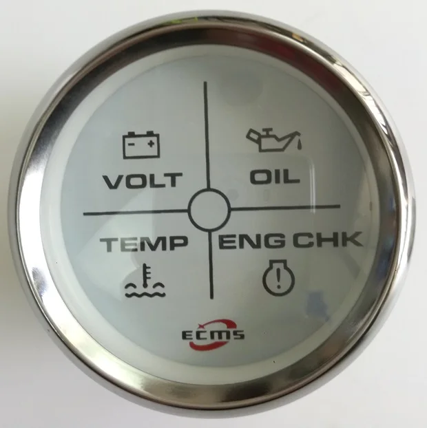 New Design Marine Boat 4 LED Alarm Gauge VOLT OIL TEMP ENG CHK 9-32V 52mm 2 Inch 316L Chrome Bezel White Dial 802-00156