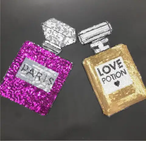 1 Piece Gorgeous Perfume Bottle Stickers Applique Sequin Embroidery Patch Fabric Iron On Patch Craft Sewing Repair for Clothing