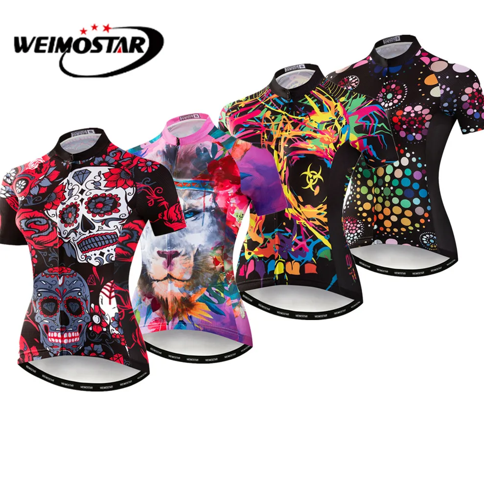 

Weimostar Bike Jersey women's cyling Jerseys 2021 road MTB bicycle Tops Short Sleeve maillot Racing top shirts cycle red Skull
