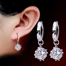 925 Silver Needle Fashion Shiny Square Crystal Ladies Stud Earrings Jewelry Anti Allergy Wholesale Female Gift