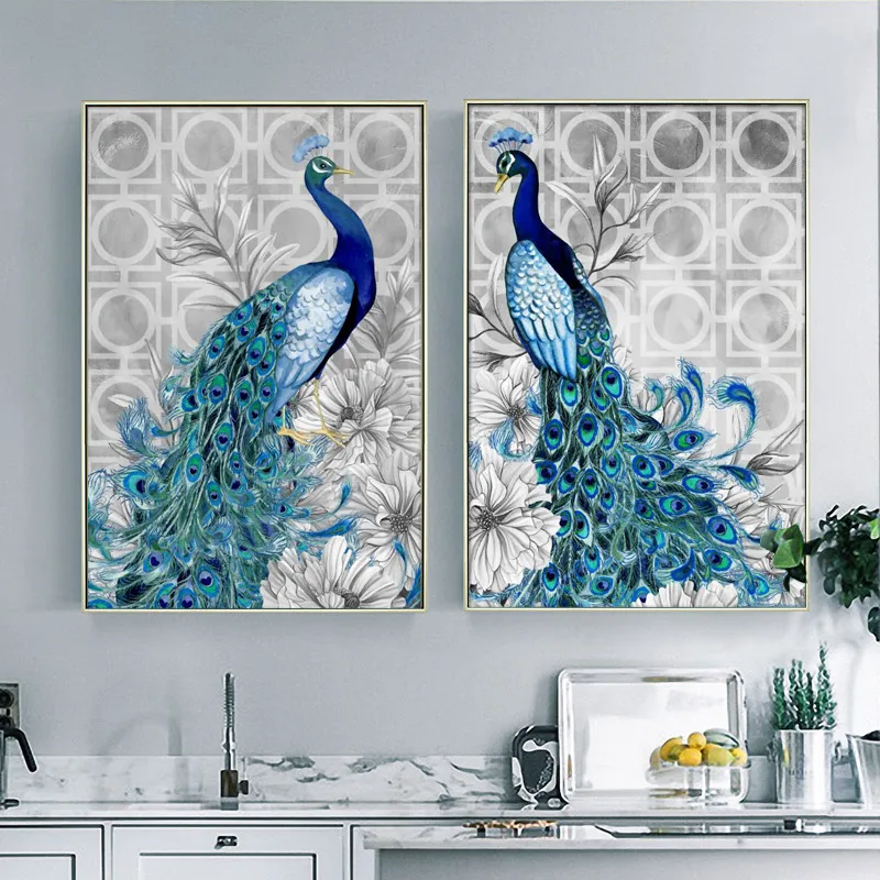 

Needlework,DMC color Cross stitch,Full Embroidery kit,blue love bird peacock print pattern Cross-Stitch gift home wall decor