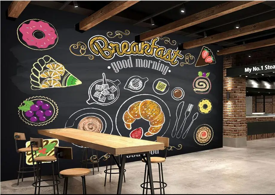 

Custom restaurant wallpaper,Hand-painted coffee breakfast bread,3D murals for cafe restaurant background wall PVC wallpaper