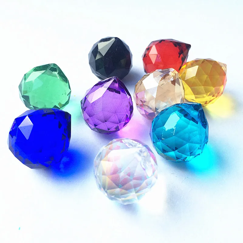 

24pc/lot 20mm Colorful Faceted Crystal Balls Chandelier Part Prisms Feng Shui Spheres Suncatcher Wedding Party Home Decoration