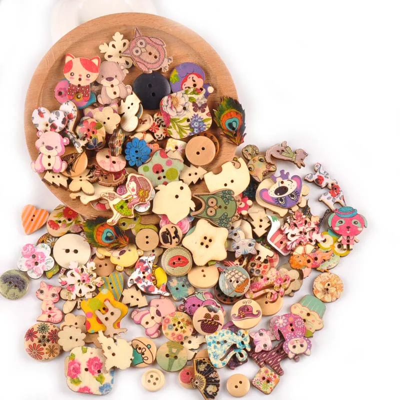 Vintage Mixed Painting Wooden Buttons For Crafts Scrapbooking Sewing Clothes Button DIY Kid Apparel Supplies 15-35mm M1893