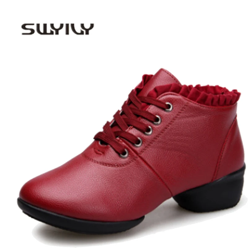 SWYIVY Autumn Shoes Woman 2019 Platform Sneakers Black Warm Dance Shoes Sport Wedge Footwear Female Sport Sneakes Dancing