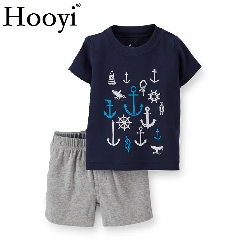 Casual Baby Clothes Suit Newborn 2PCS Clothing Sets Sailor Anchor Summer Cotton Baby T-Shirt Shorts Pant 100% Cotton Outfits Top