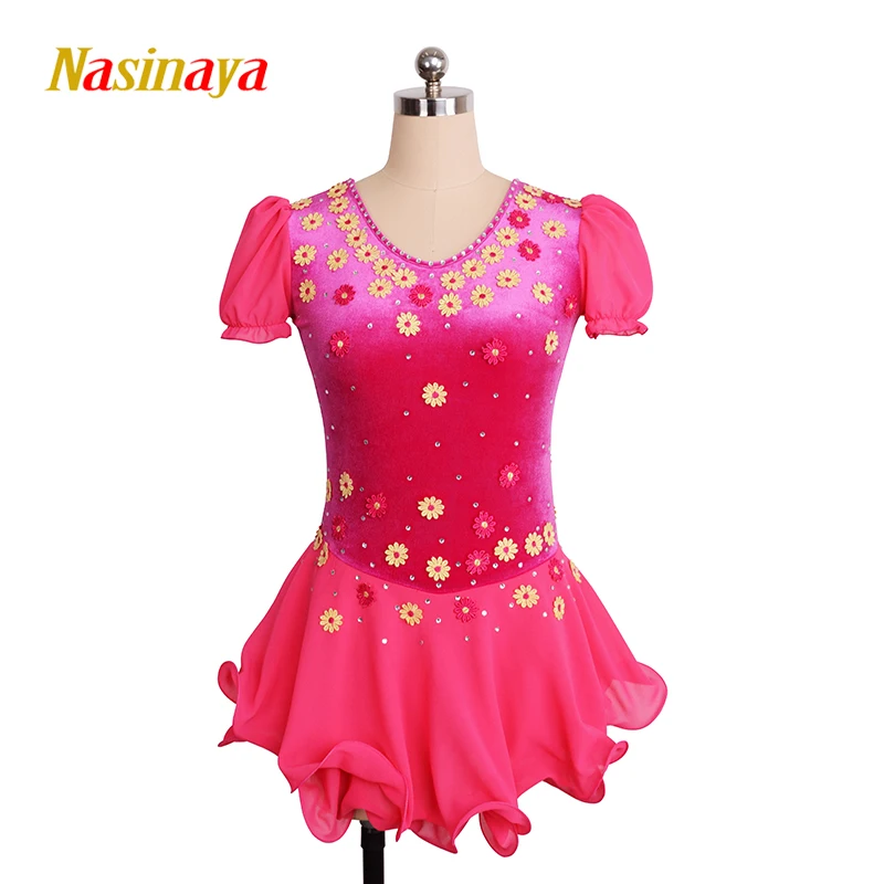 Nasinaya Figure Skating Dress Customization Competition Women's Children's Rhythmic Gymnastics Rose Red Velvet Clothing