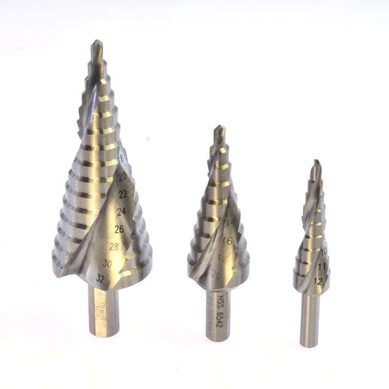 HSS M2/Din 1.3343 Spiral Step Cone Drill for Stainless Drilling 4-12mm 4-20mm 4-32mm Metric Spiral Flute Step Drill Bit