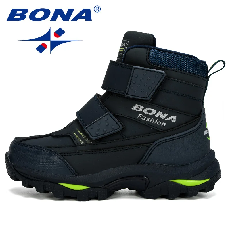 BONA New Popular Ankle Boots Boys Children Motorcycle Hook and Loop Anti-slip Outdoor Hiking Boots Boy\'s Winter Footwear