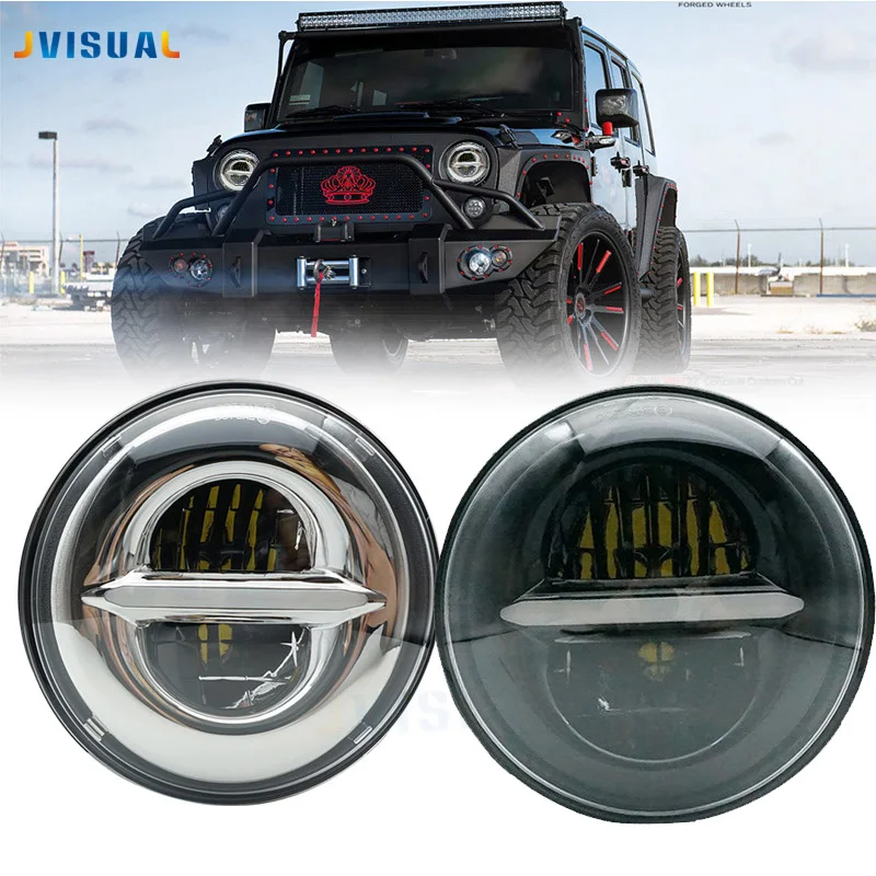 

7 Inch High/Low LED Headlight White DRL + Yellow turn signal For Lada 4x4 urban Niva For Jeep Wngler Hummer Land rover defender