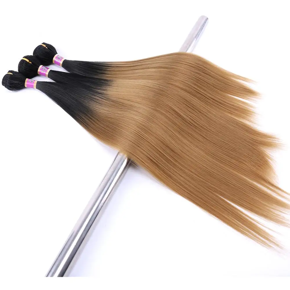 Extensiones de Cabello sintético para mujeres negras, mechones largos y rectos de fibra, Color dorado, ombré, sedoso, Cosplay