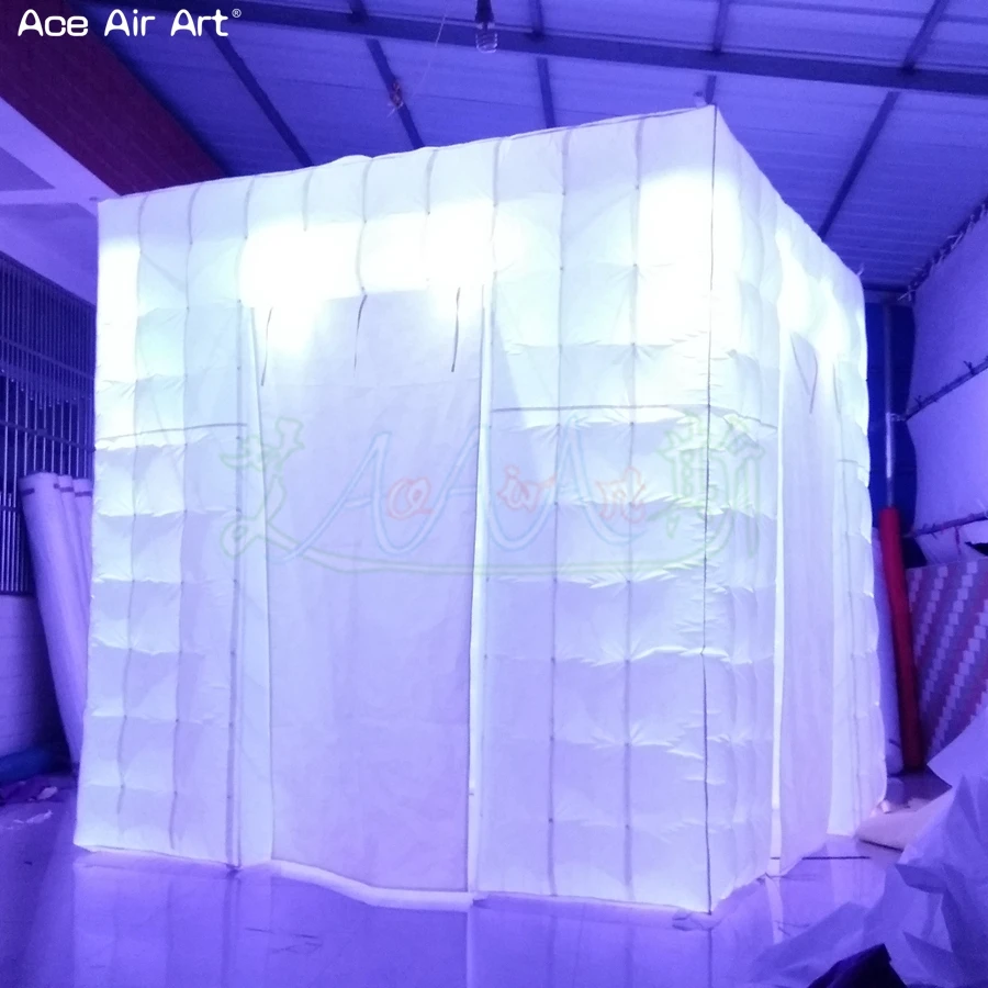 

5W Inflatable LED Cube Photo Booth Backdrop Cubic Tent with 2 Fordable Door Covers