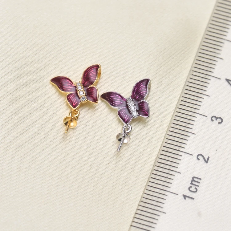 S925 Sterling Silver Butterfly Pearl Pendant Fittings Women DIY Pearl Pendant Jewelry Accessory Silver&Gold Color 6Pcs