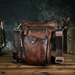 Sac à bandoulière en cuir véritable pour hommes, Design décontracté marron classique, sac à bandoulière mode voyage Fanny taille Pack, sac de jambe 211-5-dc