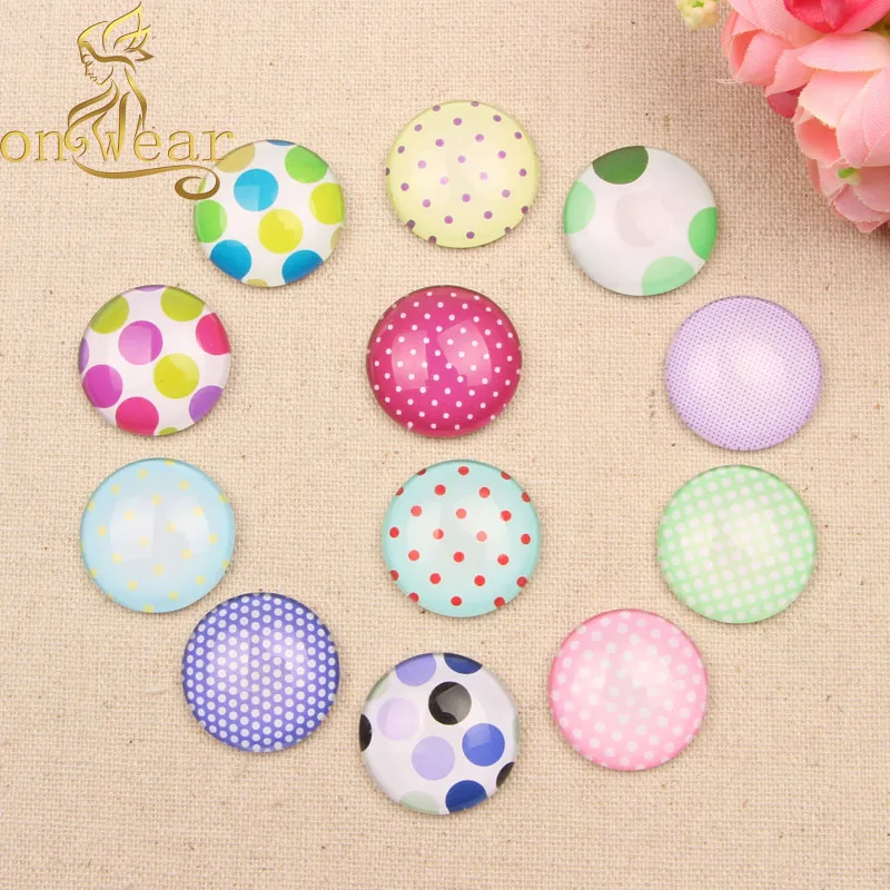 onwear 50pcs 12mm mix polka dot photo round dome glass cabochons diy earrings jewelry making findings