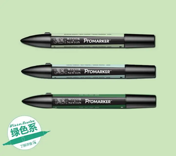 Winsor & Newton ProMarker Twin Tip Graphic Marker Pen Green Colors Tone Professional Design Pens