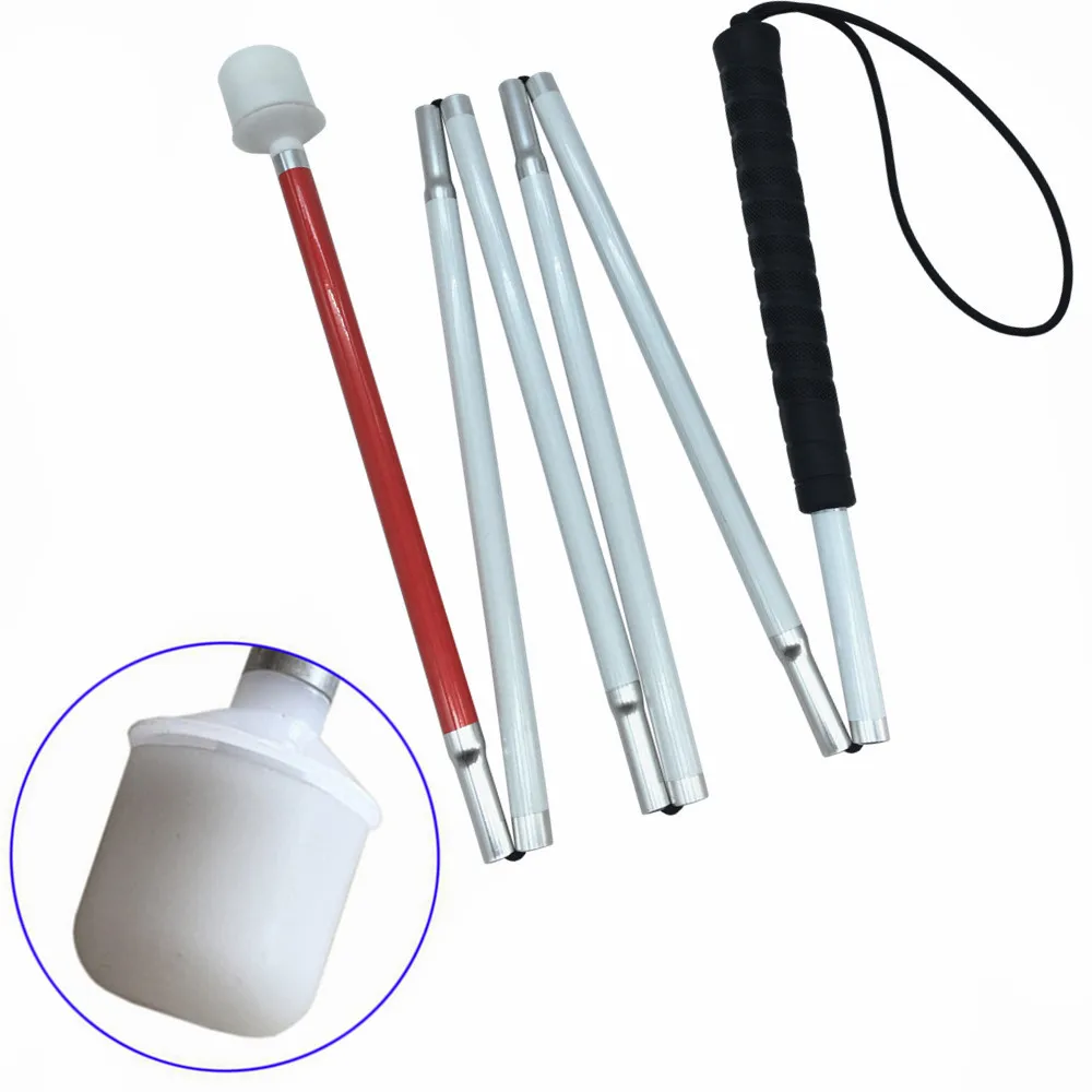 

125cm-155cm, Aluminum mobility folding White Cane with Black Handle for the blind (folds down 6 sections)