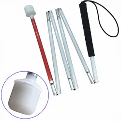 125cm-155cm, Aluminum mobility folding White Cane with Black Handle for the blind (folds down 6 sections)