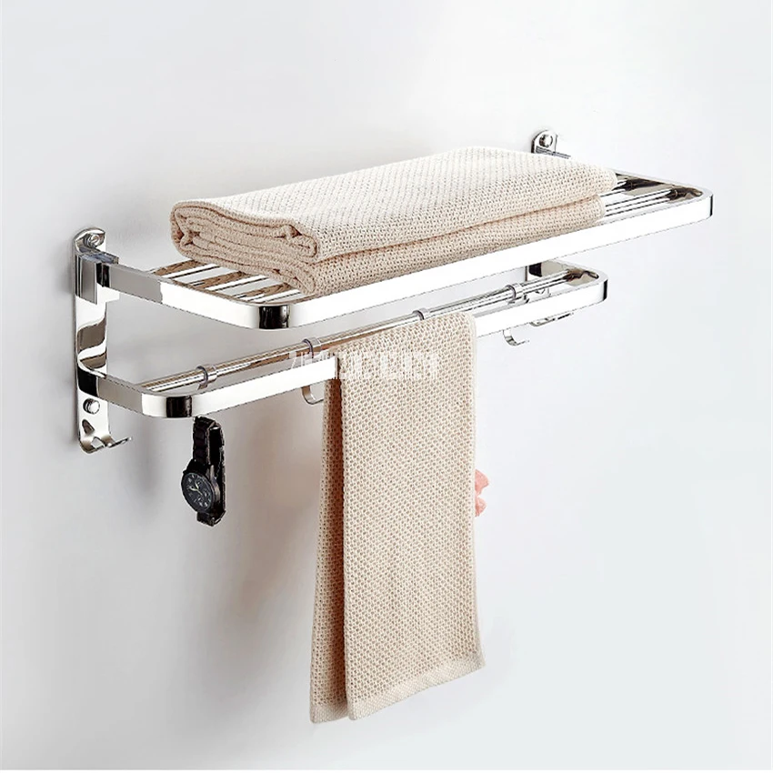 G001-5 Bathroom Glass Shelf 304 Stainless Steel Bathroom Towel Rack Folding No Punching/Punching Polish Process Bathroom Pendant