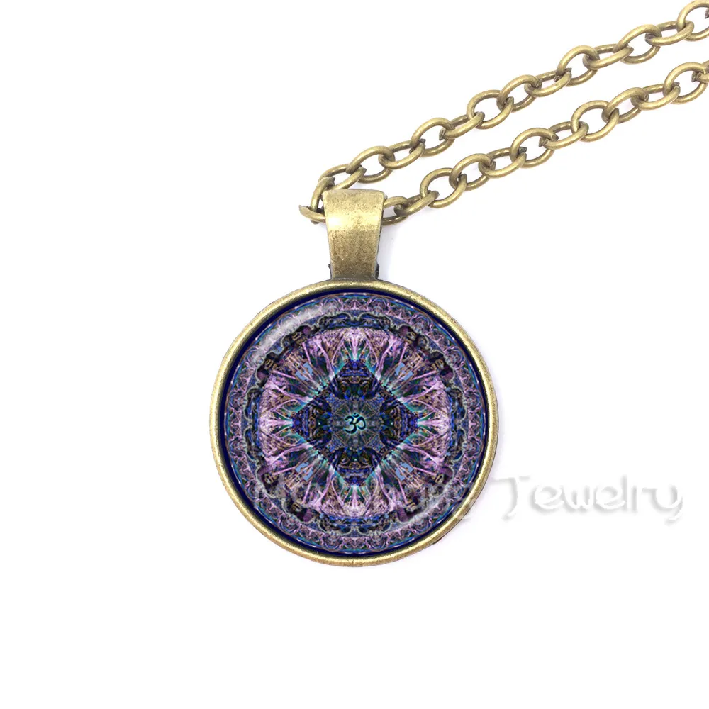 1pc Sri Yantra Mandala Glass Dome Pendant Necklace DIY Handmade Fashion Buddhist Spiritual Religion Jewelry Charm Trendy Gift