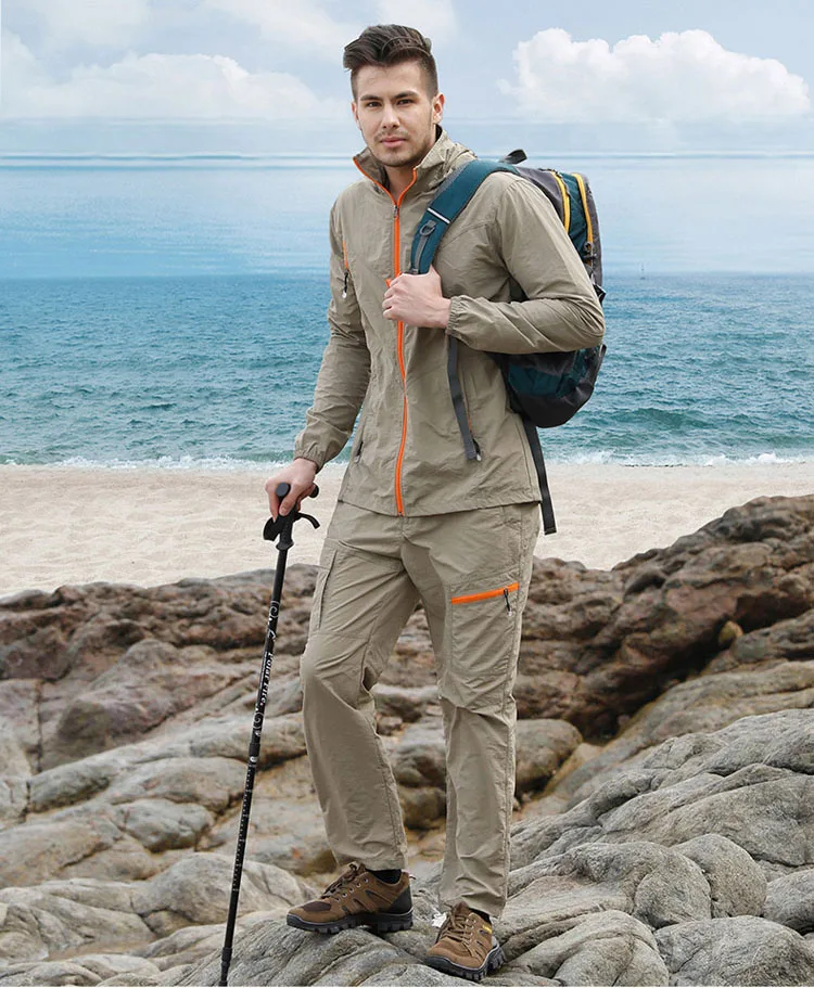 Camping Wandern Kleidung Set Outdoor-Sport Männer Frauen Sommer Sportswear Anzug Mit Kapuze Jacken Hosen Schnell Trocken Atmungs Set ST01 – Detail 17