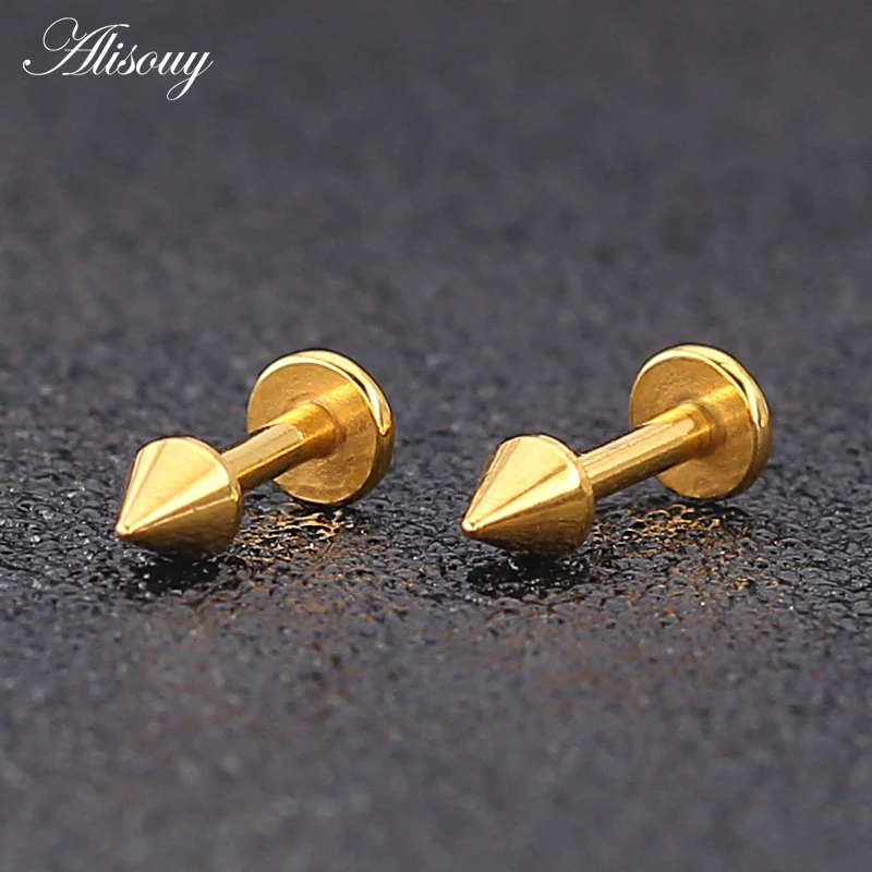 Alisouy 1PC 16G Surgical Steel Stud Earrings Piercing Black Blue Gold Color Labret Lip Ring Ear Cartilage Ombligo Body Jewelry