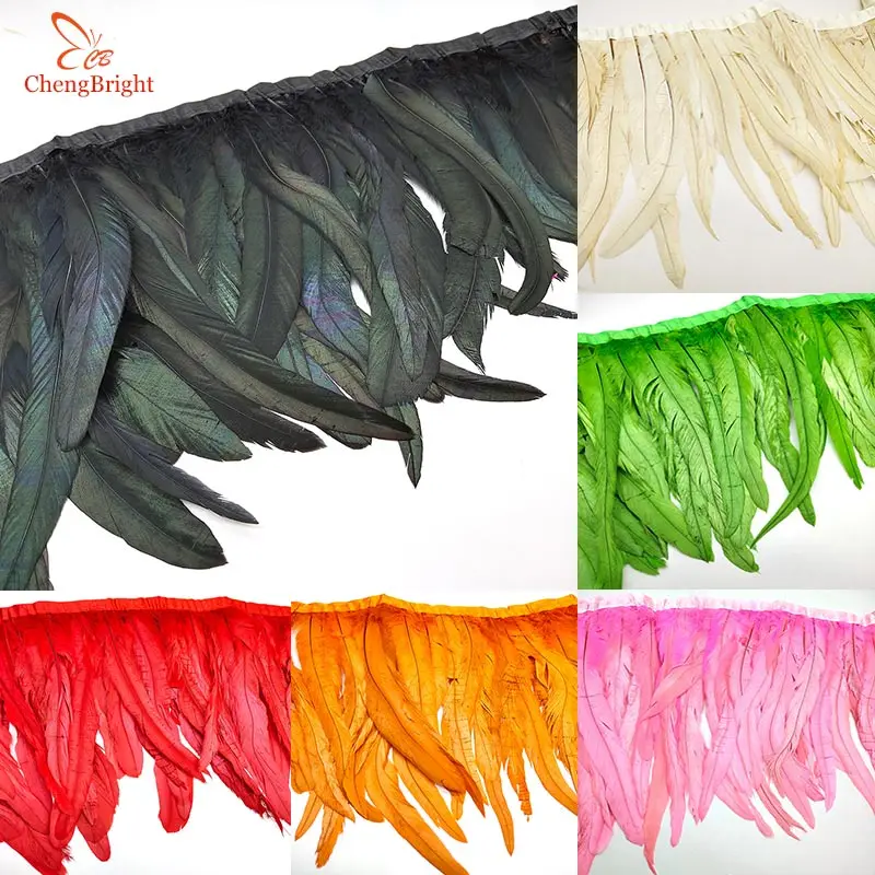 

ChengBright 50 Yards 10-12 inch Width Rooster Tail Feathers Trim Coque Feather Trimming Dress Skirt Costumes Plumes Fringe Trim