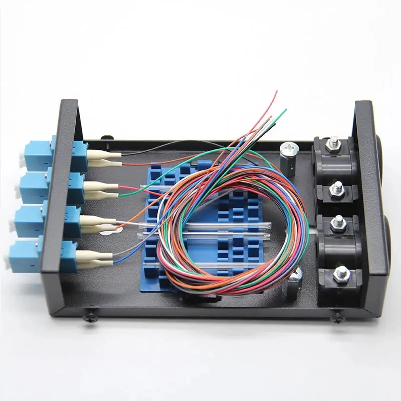 Caixa de terminação de fibra ótica de 8 núcleos, lc pigtail e adaptador spcc 4 portas, mini painel de remendo, ftth elink, 1.2mm de espessura, 2 peças