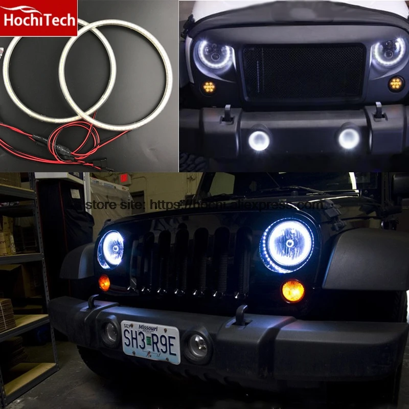 HochiTech Ultra bright SMD white LED angel eyes  ring kit daytime running light DRL for Jeep Wrangler CJ TJ JK 7'' headlight