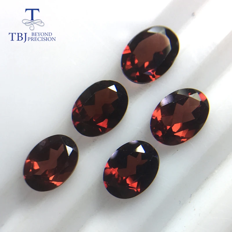 Tbj 천연 모잠비크 가넷 루즈 원석 타원형, 925 스털링 실버 주얼리 마운팅용, 6*8mm ard 7.2ct 5 개 1 묶음