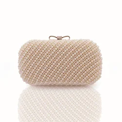 I 100% pochette di perle di lusso fatte a mano borsa da donna catena di diamanti borse da sera bianche per la festa nuziale Bolsa Feminina nera